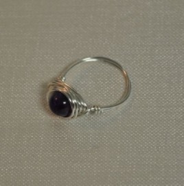 8mm Amethyst and silver Plated Wire Wrapped Ring